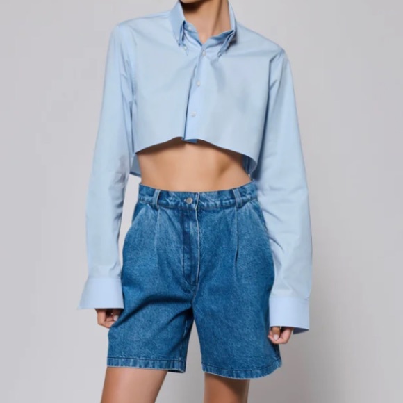 Kkoncept Tops - NWT Kkoncept Blue Bubble Crop Shirt Cotton L